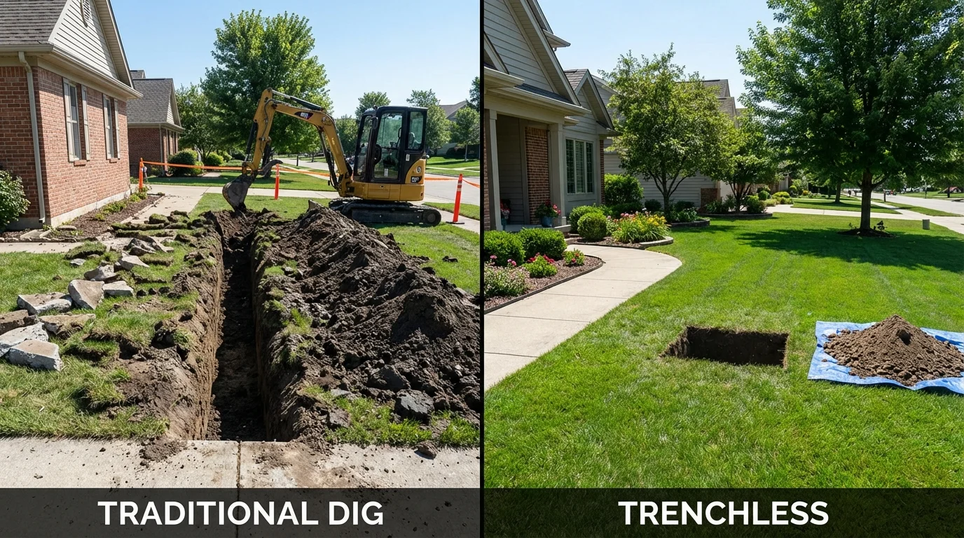 Trenchless sewer repair with minimal yard damage versus traditional excavation in Niagara Falls, NY
